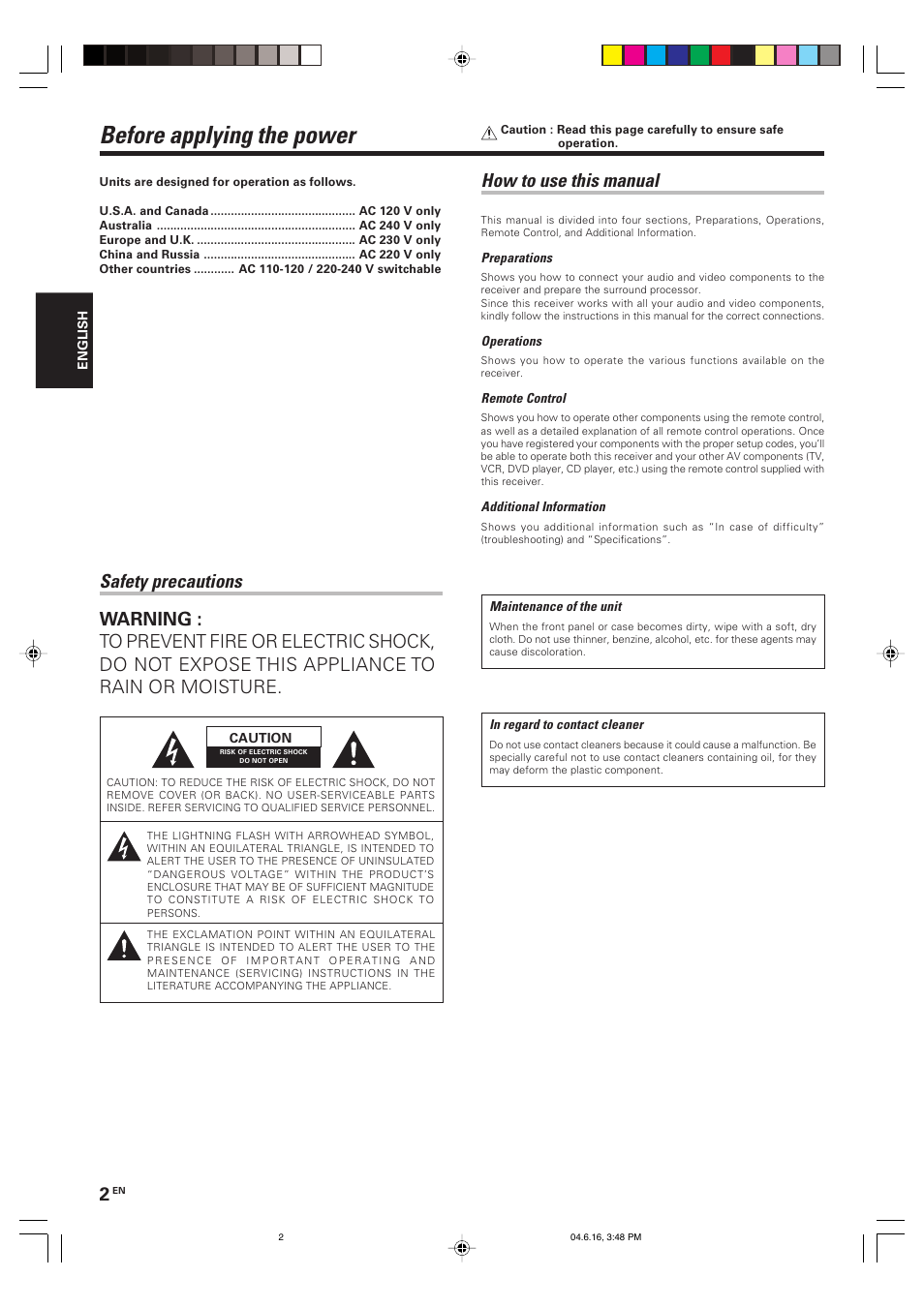 Before applying the power, How to use this manual | Kenwood KRF-X9080D User Manual | Page 2 / 52