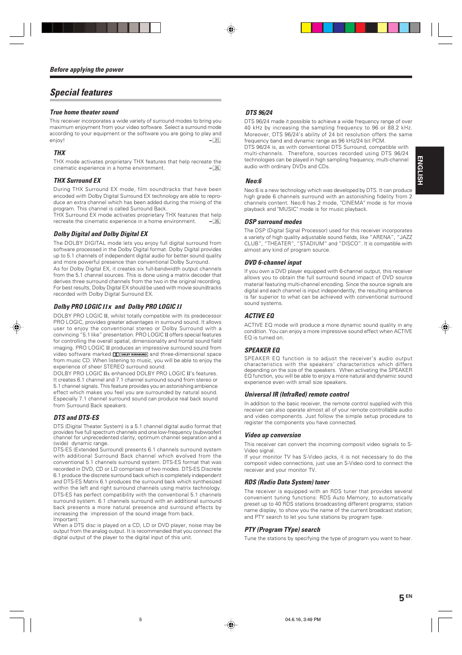 Special features | Kenwood KRF-X9080D User Manual | Page 5 / 52