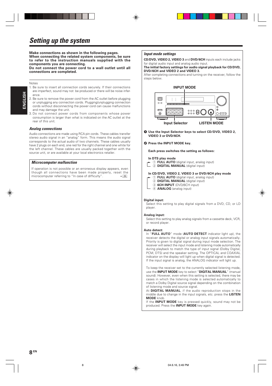 Setting up the system | Kenwood KRF-X9080D User Manual | Page 8 / 52