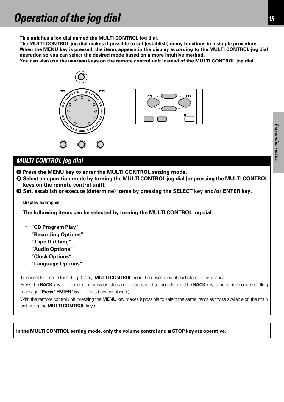 Operation of the jog dial, Multi control jog dial | Kenwood XD-753 User Manual | Page 15 / 60