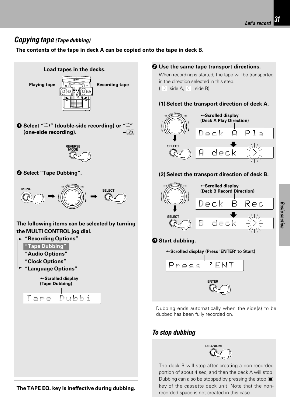 Copying tape (tape dubbing), Copying tape | Kenwood XD-753 User Manual | Page 31 / 60