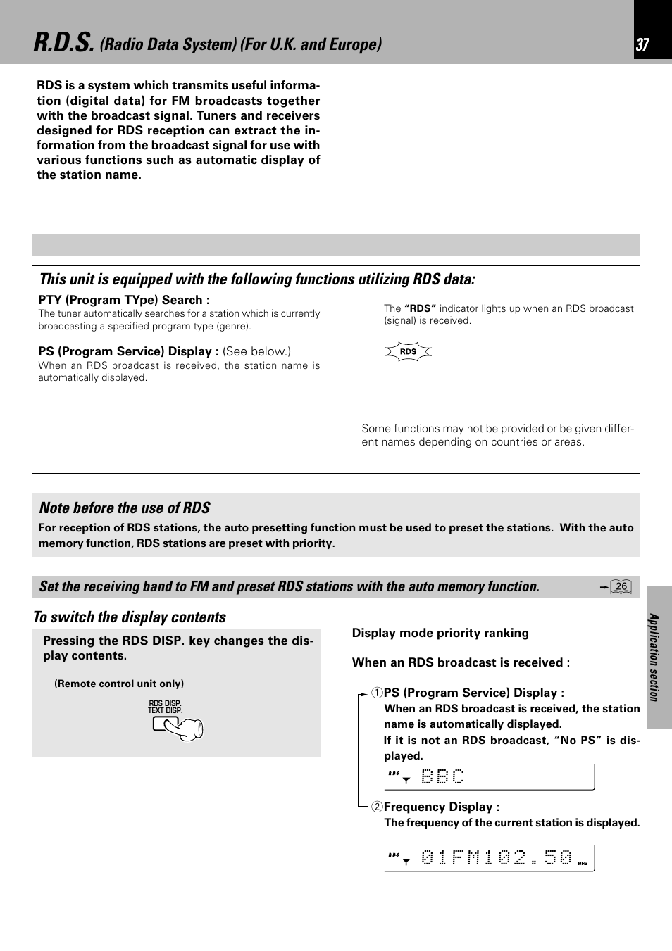 R.d.s. (radio data system) (for u.k. and europe), R.d.s, B b c | Radio data system) (for u.k. and europe) | Kenwood XD-753 User Manual | Page 37 / 60