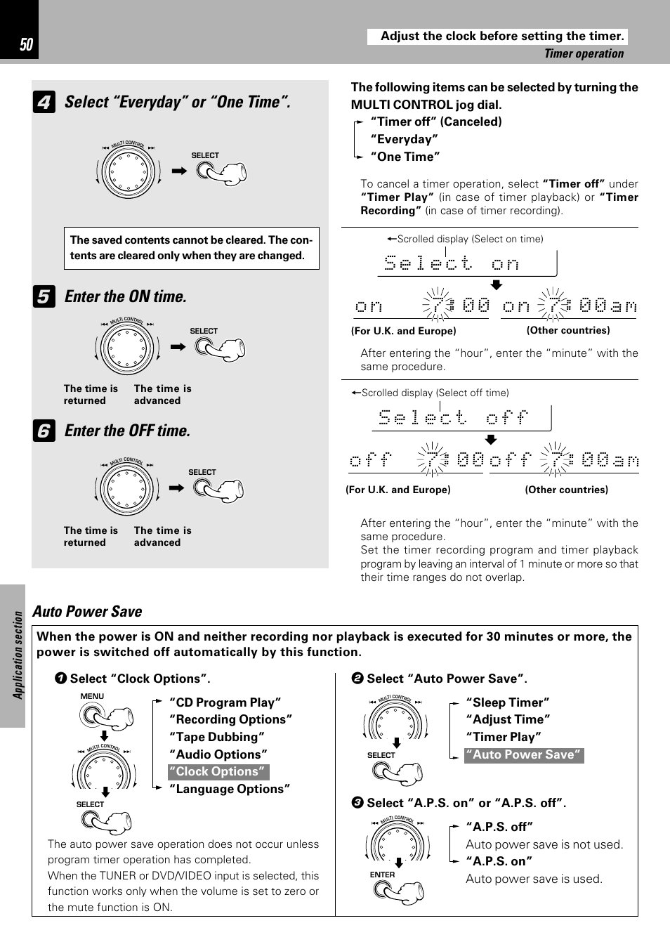 Auto power save, Select “everyday” or “one time, Enter the on time | Enter the off time | Kenwood XD-753 User Manual | Page 50 / 60