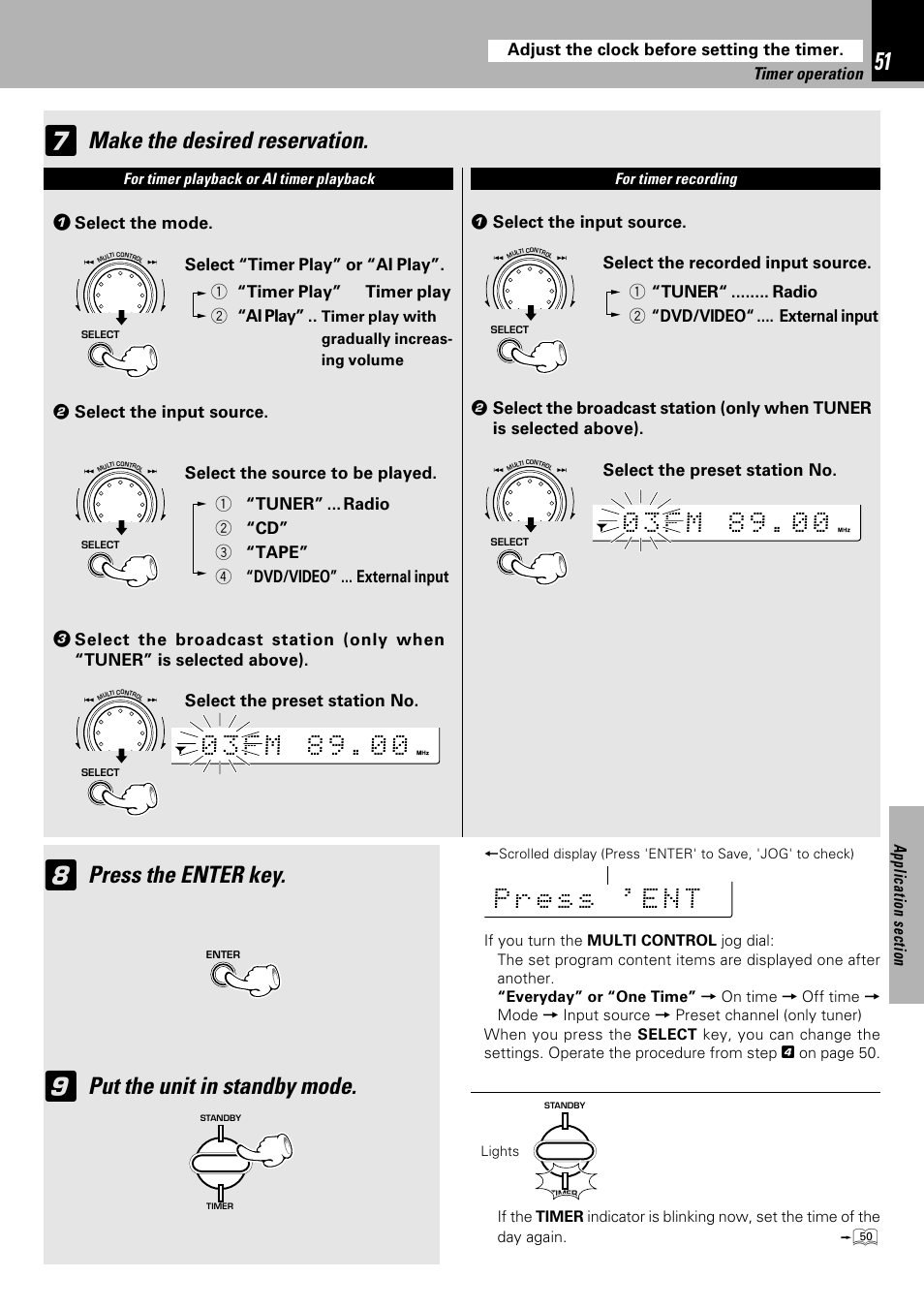 Press the enter key, Put the unit in standby mode, Make the desired reservation | Kenwood XD-753 User Manual | Page 51 / 60