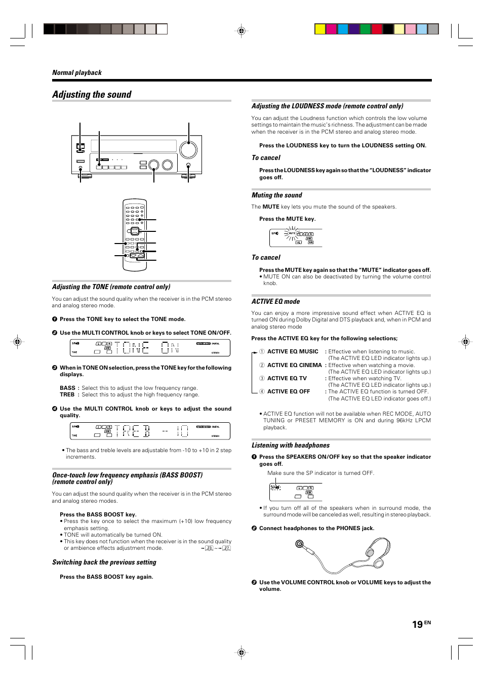 Adjusting the sound | Kenwood KRF-V4070D User Manual | Page 19 / 32
