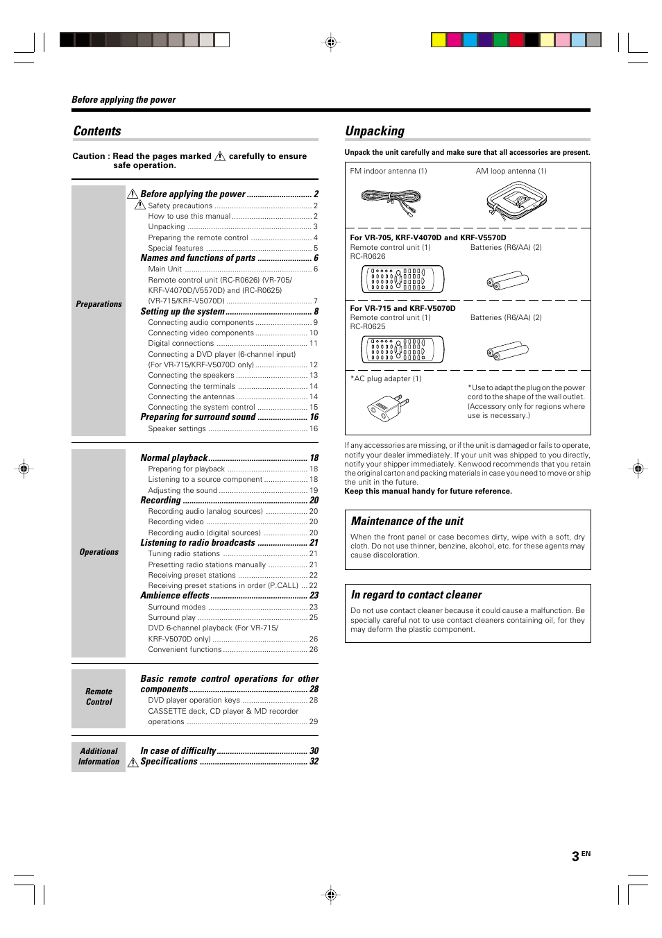 Kenwood KRF-V4070D User Manual | Page 3 / 32