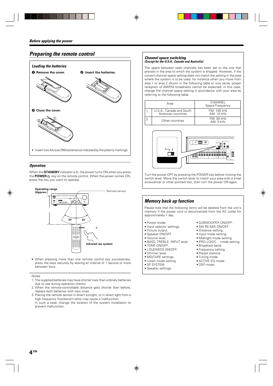 Preparing the remote control | Kenwood KRF-V4070D User Manual | Page 4 / 32