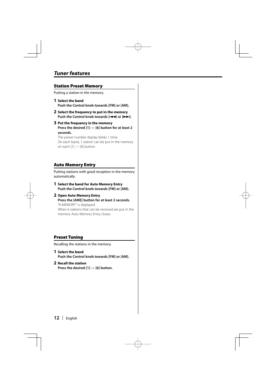 Tuner features | Kenwood KDC-MP205 User Manual | Page 12 / 96