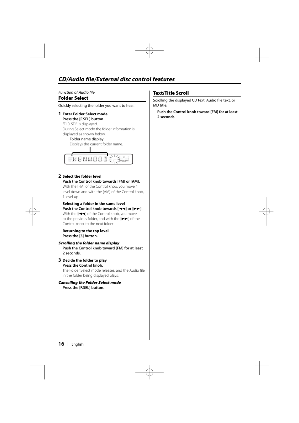 Cd/audio file/external disc control features | Kenwood KDC-MP205 User Manual | Page 16 / 96