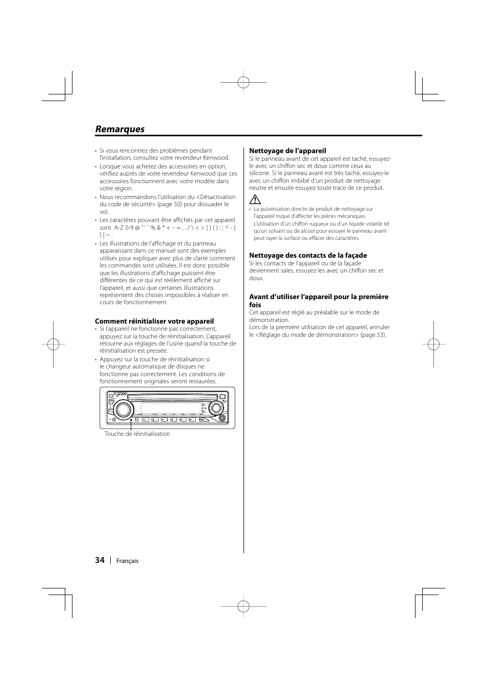 Remarques | Kenwood KDC-MP205 User Manual | Page 34 / 96