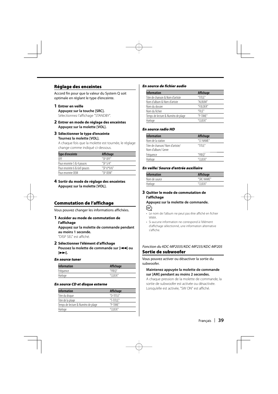 Kenwood KDC-MP205 User Manual | Page 39 / 96