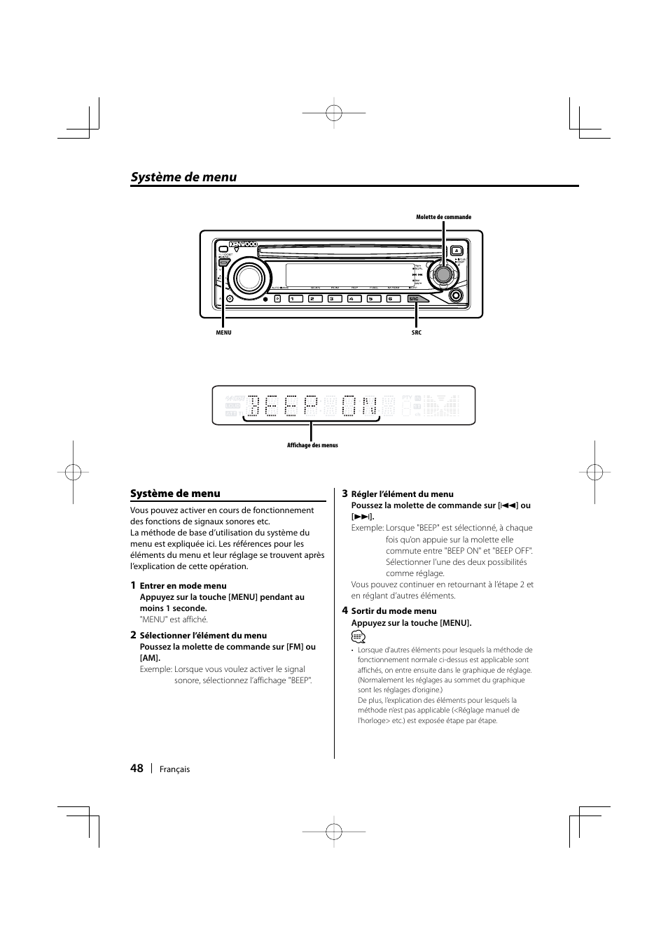 Système de menu | Kenwood KDC-MP205 User Manual | Page 48 / 96