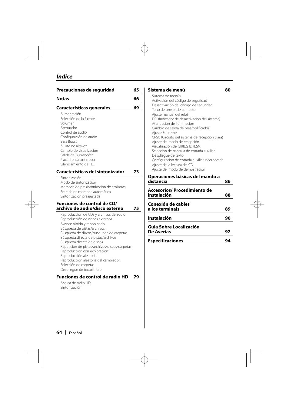 Índice | Kenwood KDC-MP205 User Manual | Page 64 / 96