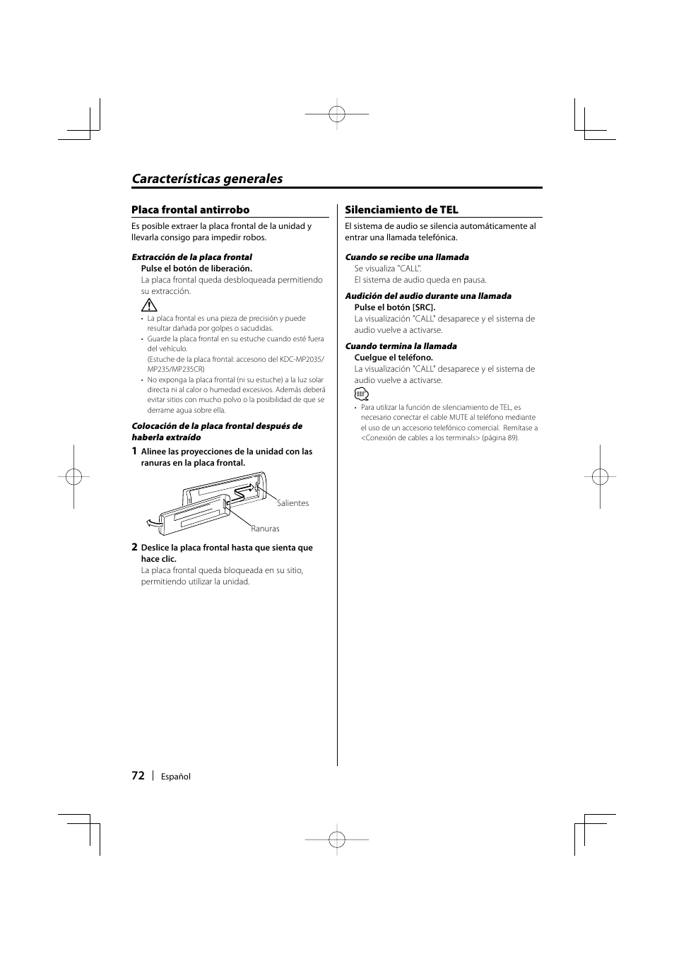 Características generales | Kenwood KDC-MP205 User Manual | Page 72 / 96