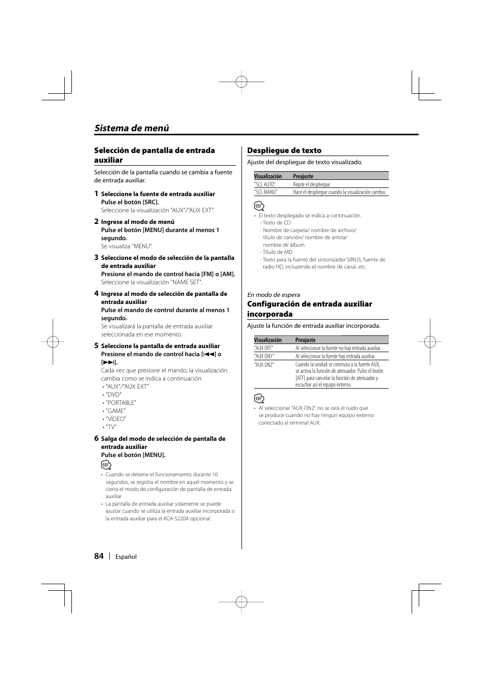 Sistema de menú | Kenwood KDC-MP205 User Manual | Page 84 / 96