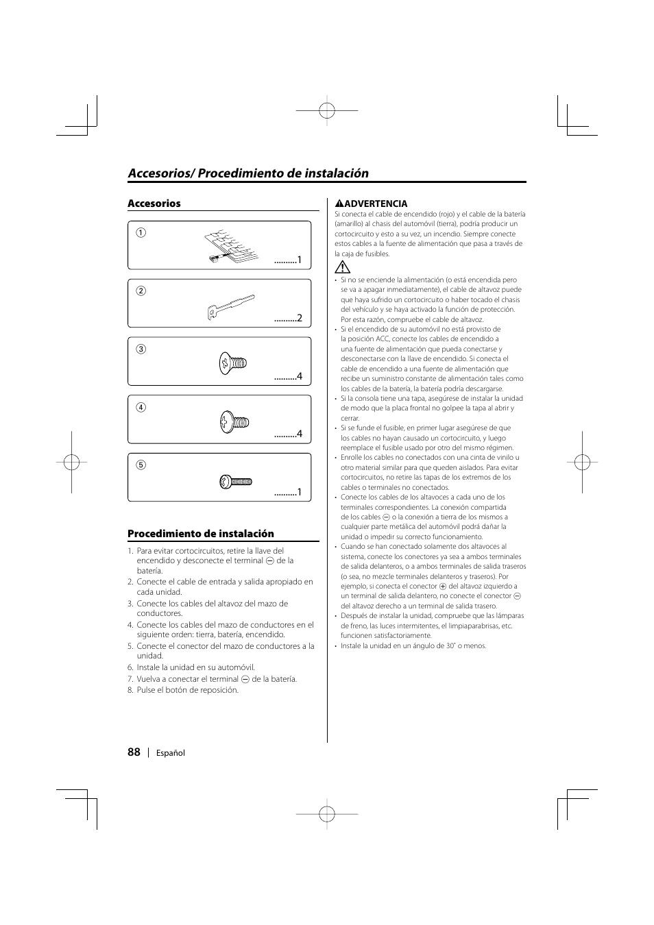 Accesorios/ procedimiento de instalación | Kenwood KDC-MP205 User Manual | Page 88 / 96