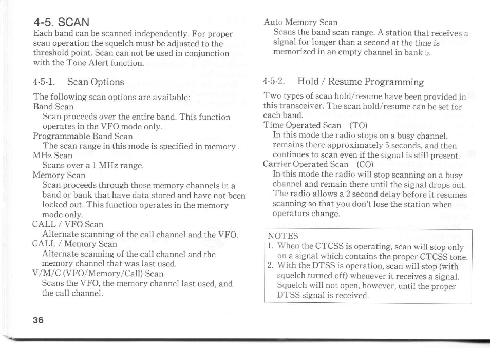 5. scan, 5-1. scan options, 5-2. hold / resume programming | 5 scan, Hold/resume programming | Kenwood TM-741A User Manual | Page 36 / 77