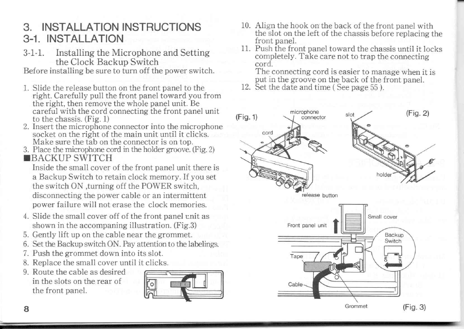 Installation instructions, 1. installation, Backup switch | Kenwood TM-741A User Manual | Page 8 / 77