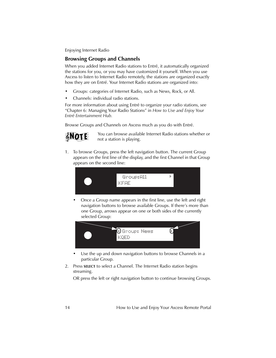 Browsing groups and channels | Kenwood REMOTE PORTAL AXCESS User Manual | Page 18 / 32