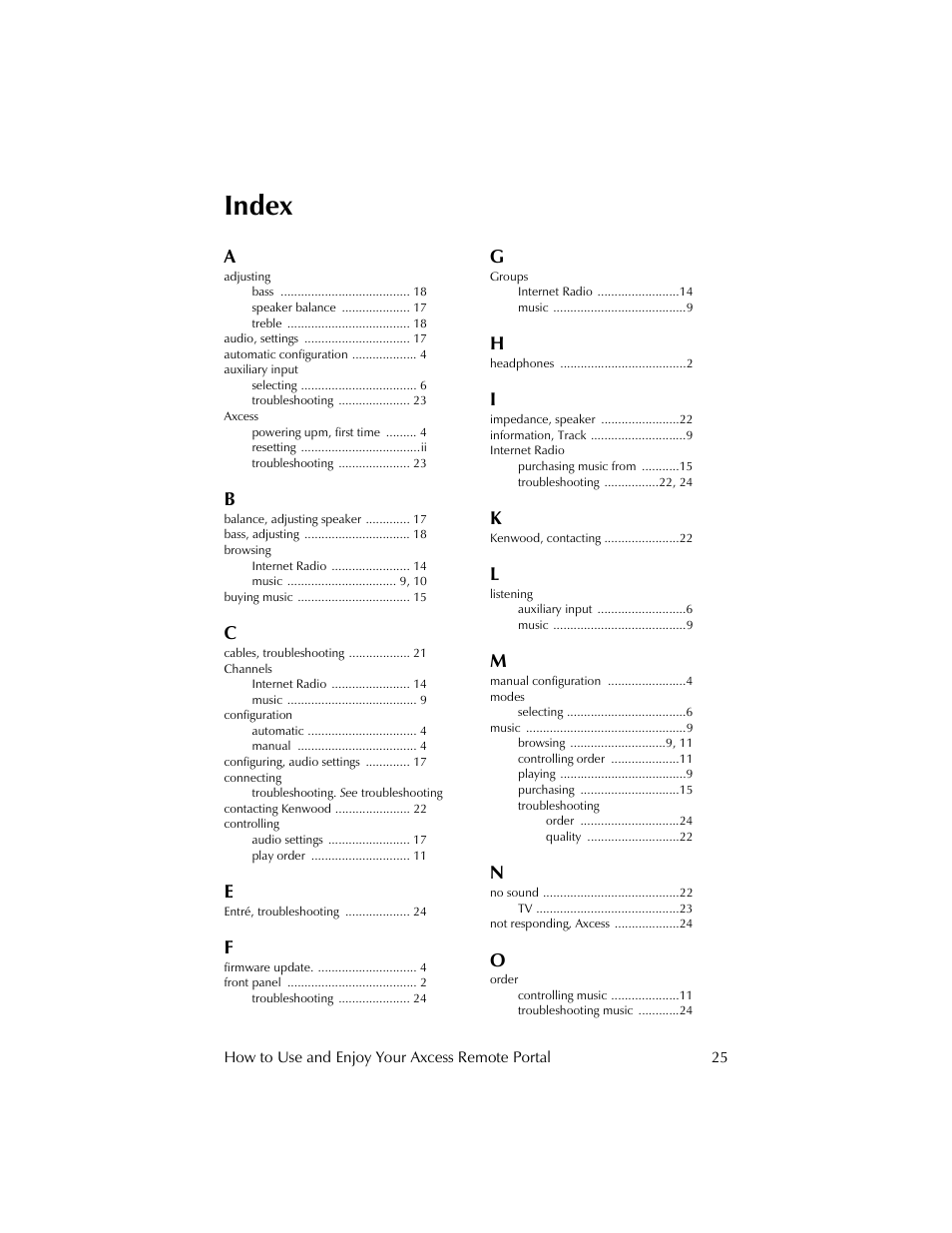 Index | Kenwood REMOTE PORTAL AXCESS User Manual | Page 29 / 32