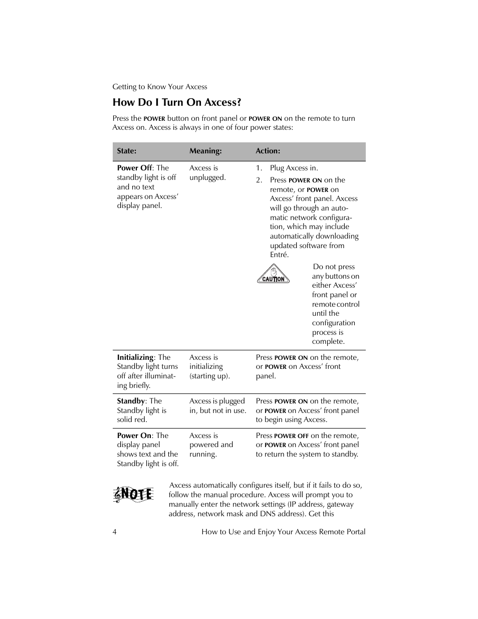 How do i turn on axcess | Kenwood REMOTE PORTAL AXCESS User Manual | Page 8 / 32