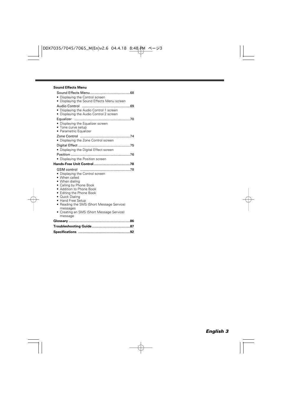 English 3 | Kenwood DDX7045 User Manual | Page 3 / 96