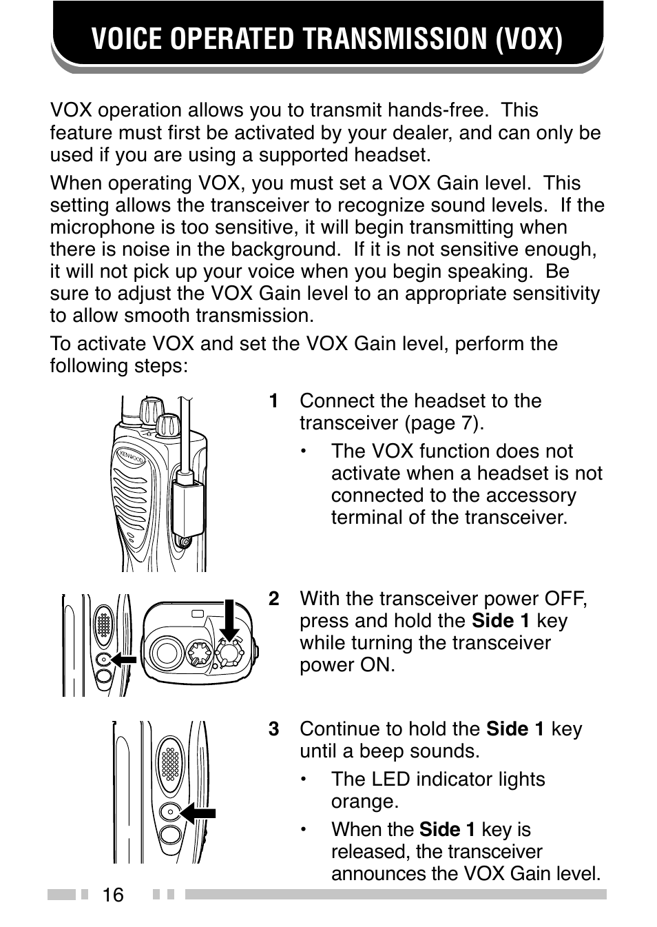 Voice operated transmission (vox) | Kenwood TK-3202 User Manual | Page 22 / 27