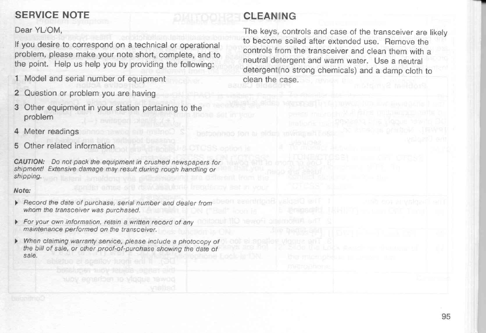 Service note, Cleaning, Service note cleaning | Kenwood TM-451A User Manual | Page 102 / 130