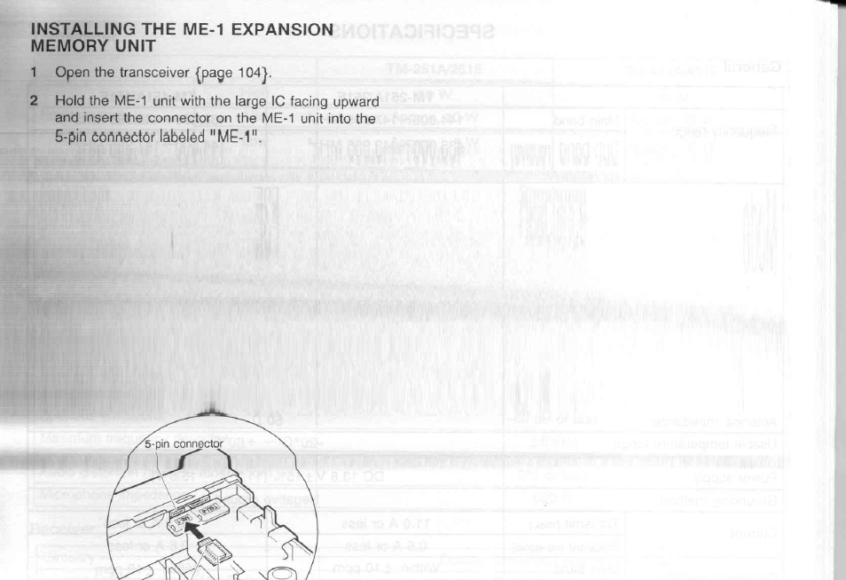Installing the me-1 expansion memory unit | Kenwood TM-451A User Manual | Page 112 / 130