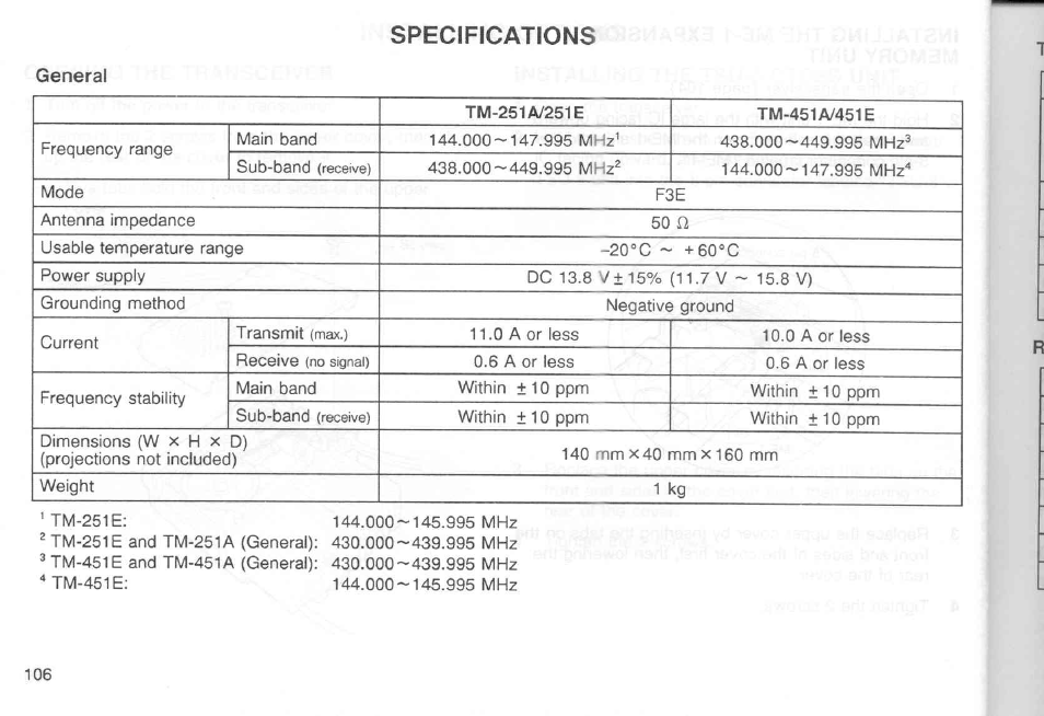 General, Specifications | Kenwood TM-451A User Manual | Page 113 / 130