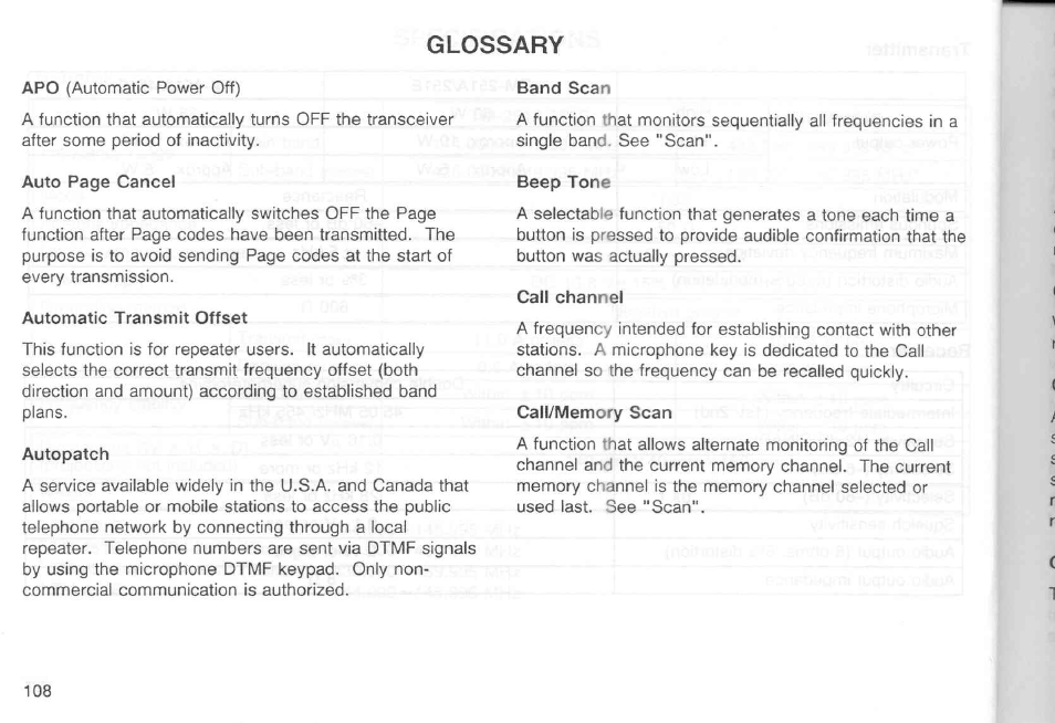 Glossary | Kenwood TM-451A User Manual | Page 115 / 130