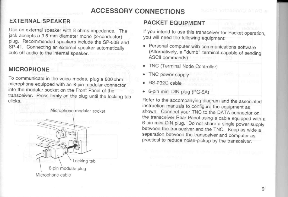 Packet equipment, Microphone, Microphone ptt | Accessory connections | Kenwood TM-451A User Manual | Page 16 / 130