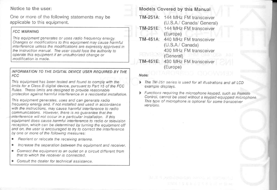 Kenwood TM-451A User Manual | Page 2 / 130
