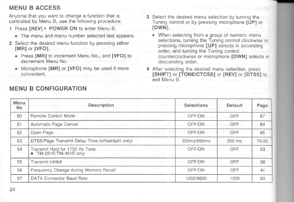 Menu b access, Menu b configuration, Menu b access menu b configuration | Kenwood TM-451A User Manual | Page 31 / 130