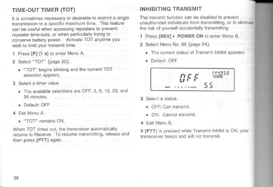 Time-out timer (tot), Inhibiting transmit | Kenwood TM-451A User Manual | Page 45 / 130