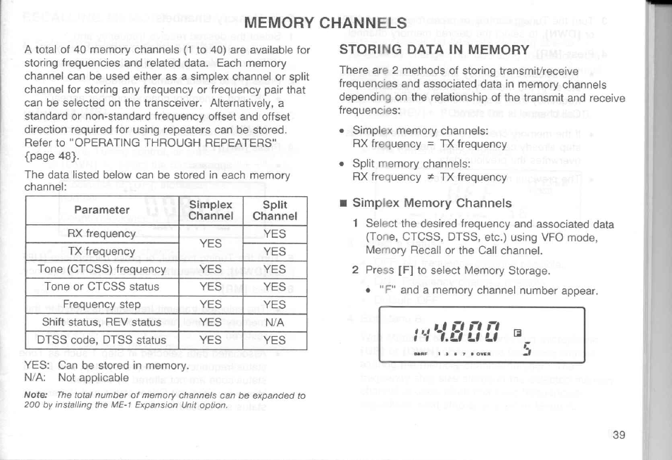 Storing data in memory, Simplex memory channels | Kenwood TM-451A User Manual | Page 46 / 130