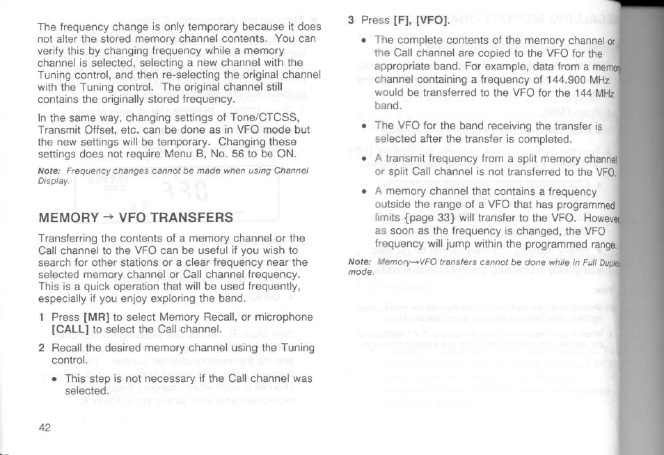 Memory vfo transfers, Memory —> vfo transfers | Kenwood TM-451A User Manual | Page 49 / 130