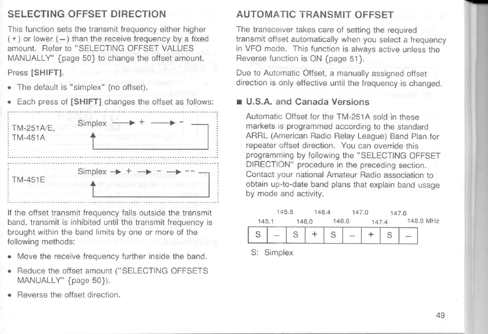 U.s.a. and canada versions | Kenwood TM-451A User Manual | Page 56 / 130