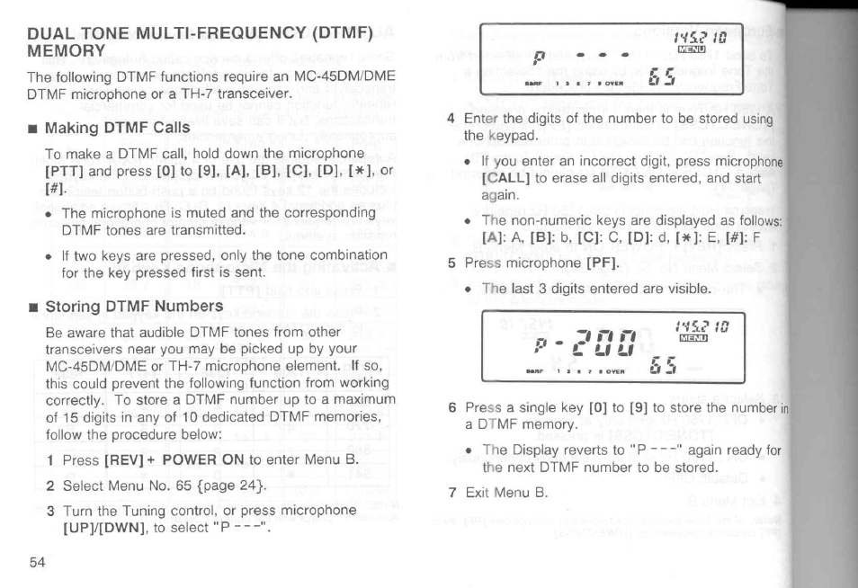 Dual tone multi-frequency (dtmf) memory, Making dtmf calls, Storing dtmf numbers | Making dtmf calls storing dtmf numbers, C li u | Kenwood TM-451A User Manual | Page 61 / 130