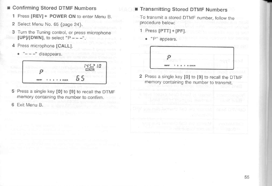 Confirming stored dtmf numbers, Transmitting stored dtmf numbers | Kenwood TM-451A User Manual | Page 62 / 130