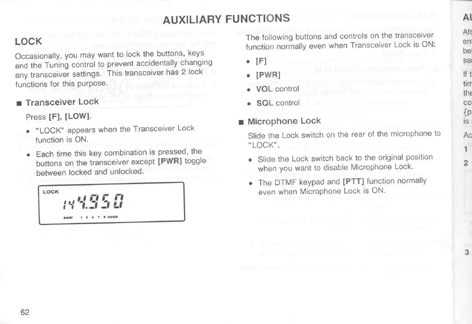 Lock, Transceiver lock, Microphone lock | Auxiliary functions, I.j» jr | Kenwood TM-451A User Manual | Page 69 / 130