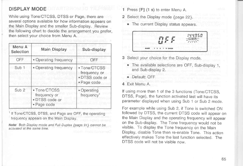 Display mode | Kenwood TM-451A User Manual | Page 72 / 130