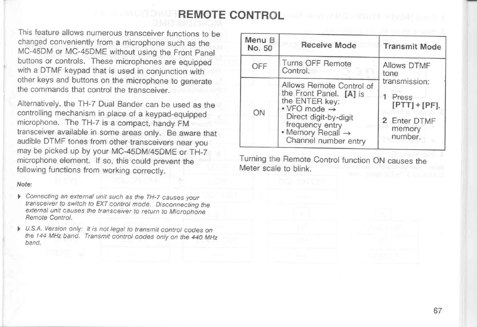 Remote control | Kenwood TM-451A User Manual | Page 74 / 130