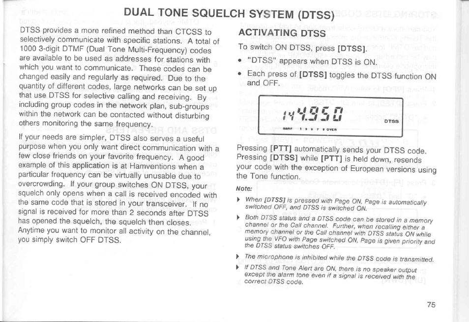Activating dtss, Dual tone squelch system (dtss) | Kenwood TM-451A User Manual | Page 82 / 130