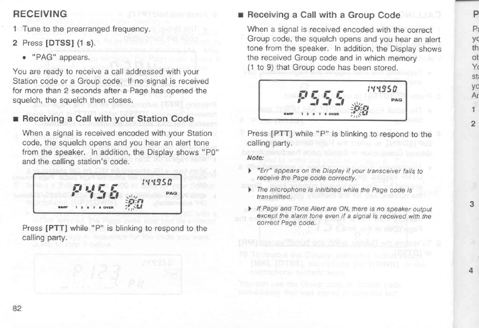 Receiving, Receiving a call with a group code | Kenwood TM-451A User Manual | Page 89 / 130