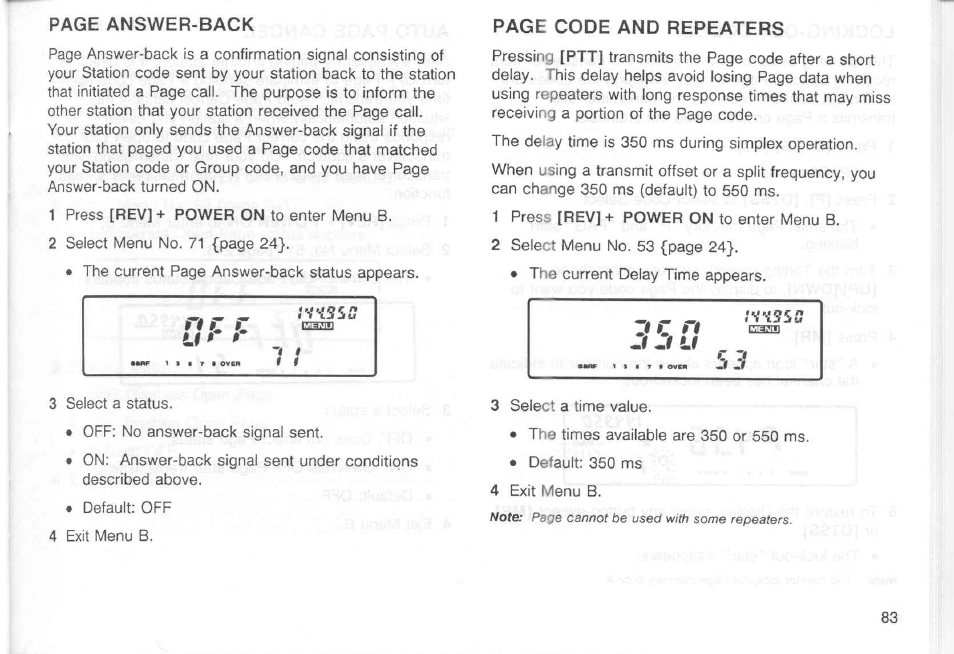 N .1 li, N c c, N .1 | Page answer-back page code and repeaters | Kenwood TM-451A User Manual | Page 90 / 130