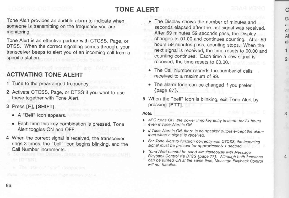 Activating tone alert, Tone alert | Kenwood TM-451A User Manual | Page 93 / 130