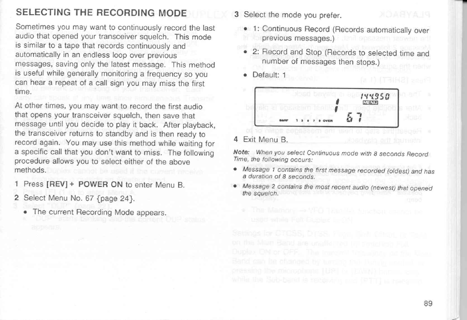 Selecting the recording mode | Kenwood TM-451A User Manual | Page 96 / 130