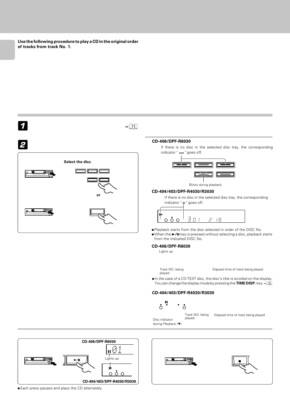 Normal play (track mode), 1playing tracks in order from track no. 1, Check that the unit is in the track mode | Start playback, Each press pauses and plays the cd alternately | Kenwood DPF-R 3030 User Manual | Page 10 / 24