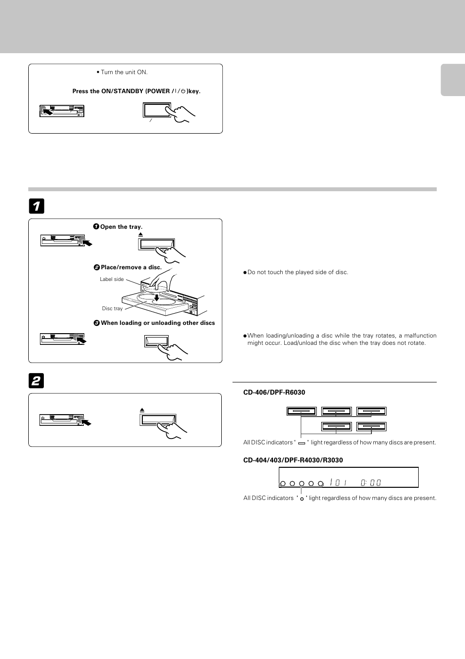 1preparing to play tracks, Loading/unloading discs, Preparation | Load/unload a disc. close the tray | Kenwood DPF-R 3030 User Manual | Page 9 / 24